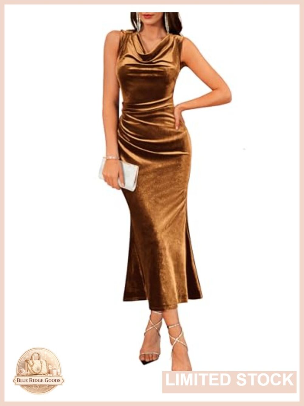 Velvet Cowl Neck Mermaid Maxi Formal Dress Sleeveless Cocktail Wedding Guest